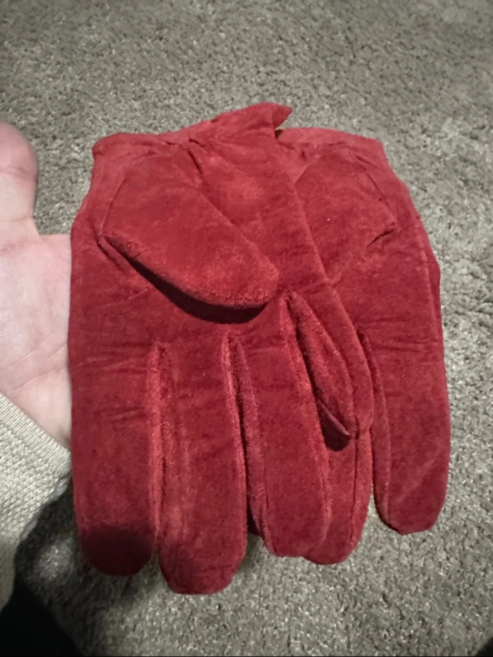 Red Leather Suede Gloves